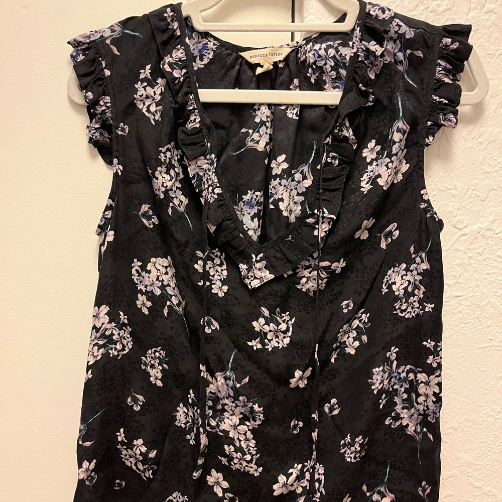 Rebecca Taylor Black Floral Silk Blouse